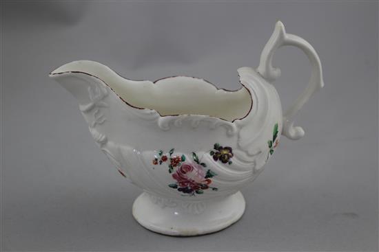 A Derby shell moulded sauceboat, c.1768, 12cm